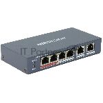 ���������� Hikvision DS-3E0106P-E/M(B), 4?100 ����/� PoE + 2?100 ����/�, �������������